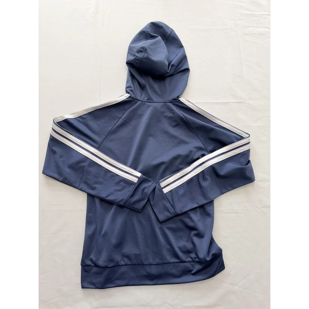 Adidas Track Jacket‎ Kids 10-12 Blue Hooded Full Zip 3-Stripes Athletic Training